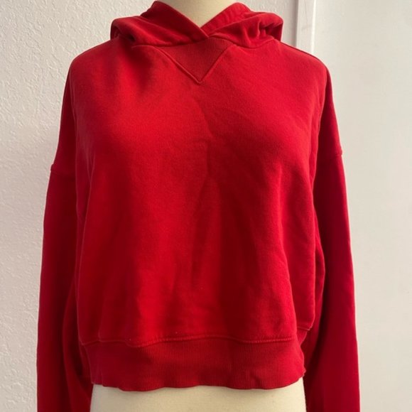 Red size medium LS Hoodie sweatshirt long sleeve cropped - Picture 1 of 4